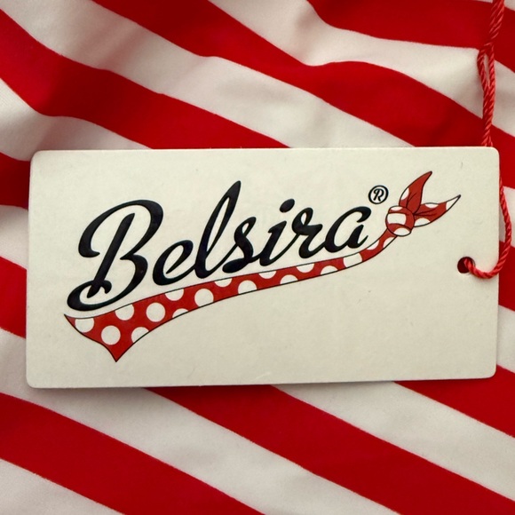 NWT - Belsira Neck-holder Candy Striped Vintage Style Swimsuit (RED) - Picture 10 of 12